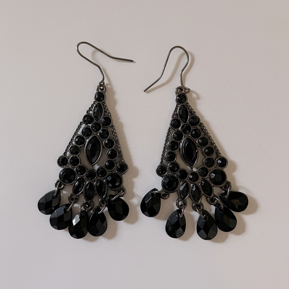 Dangle black bead earrings
